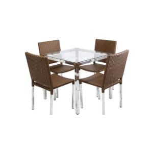 Conjunto de Mesa de Jantar Marrocos Luna , 4 cadeiras e mesa com tampo de vidro.